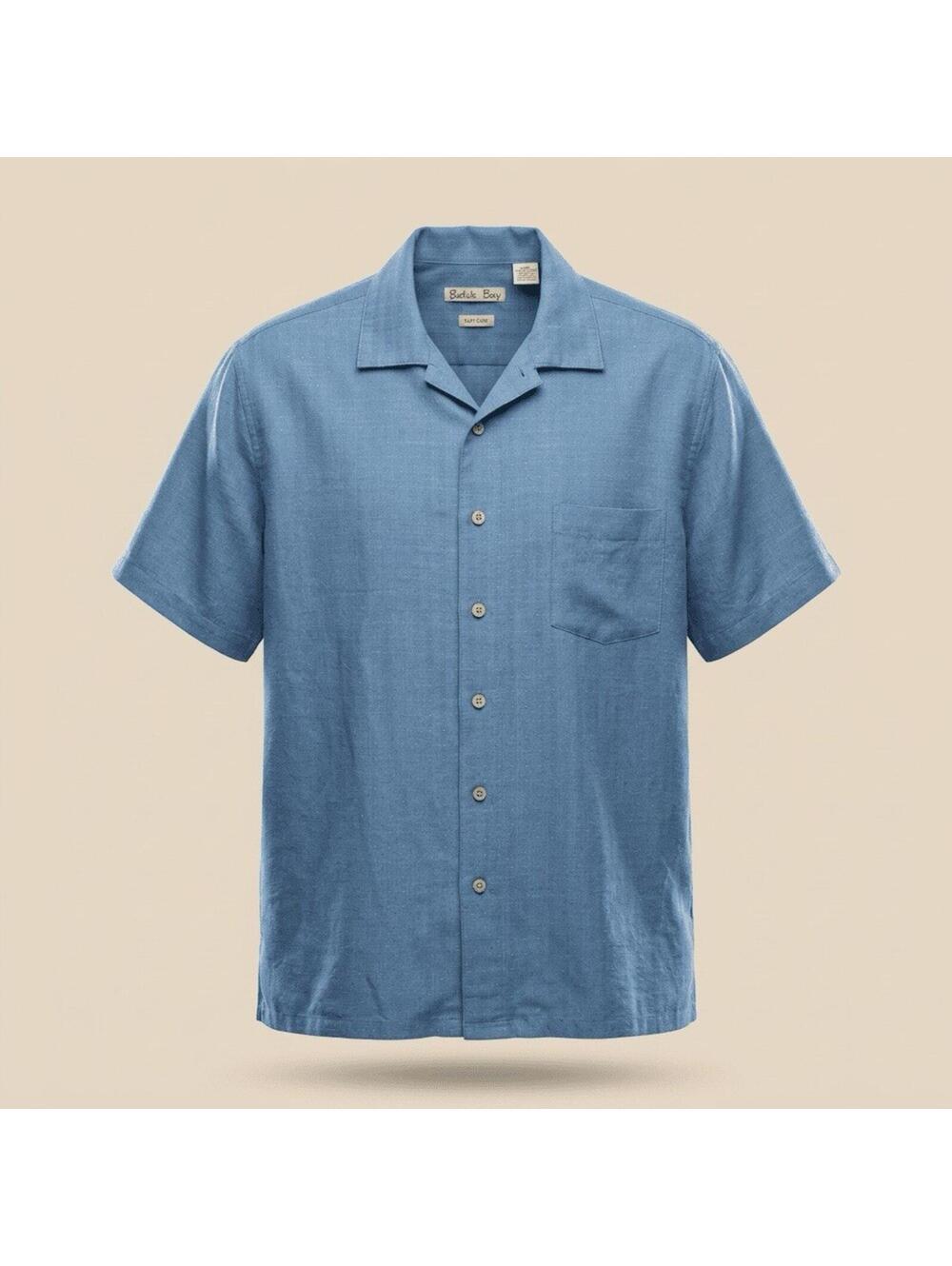 Batik Bay Blue Short Sleeve Easy Care Camp Shirt Wooden Buttons Mens Size XXL